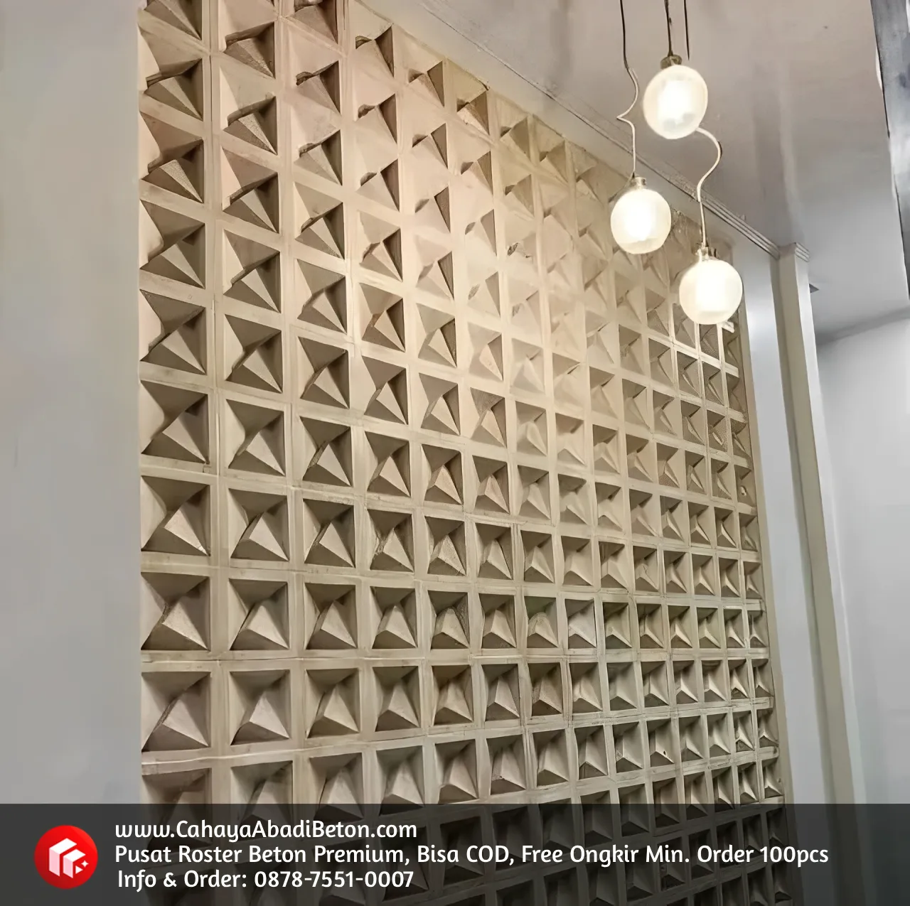 Roster beton 3D motif geometri dari supplier di Bandung