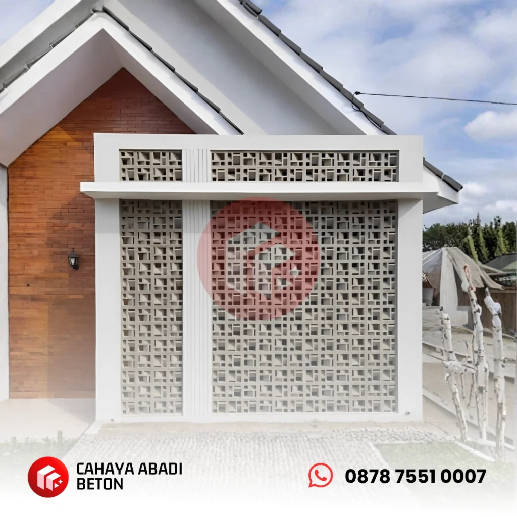 fasad dengan pagar menggunakan roster beton motif lubang 4