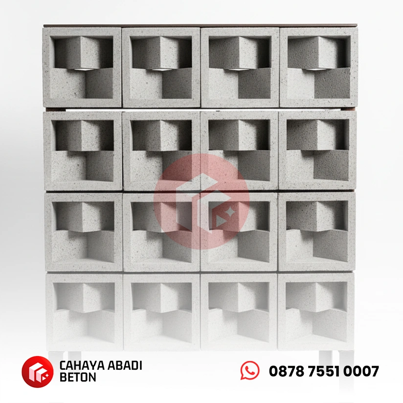 ilustrasi penataan roster beton 2 sisi motif vbb