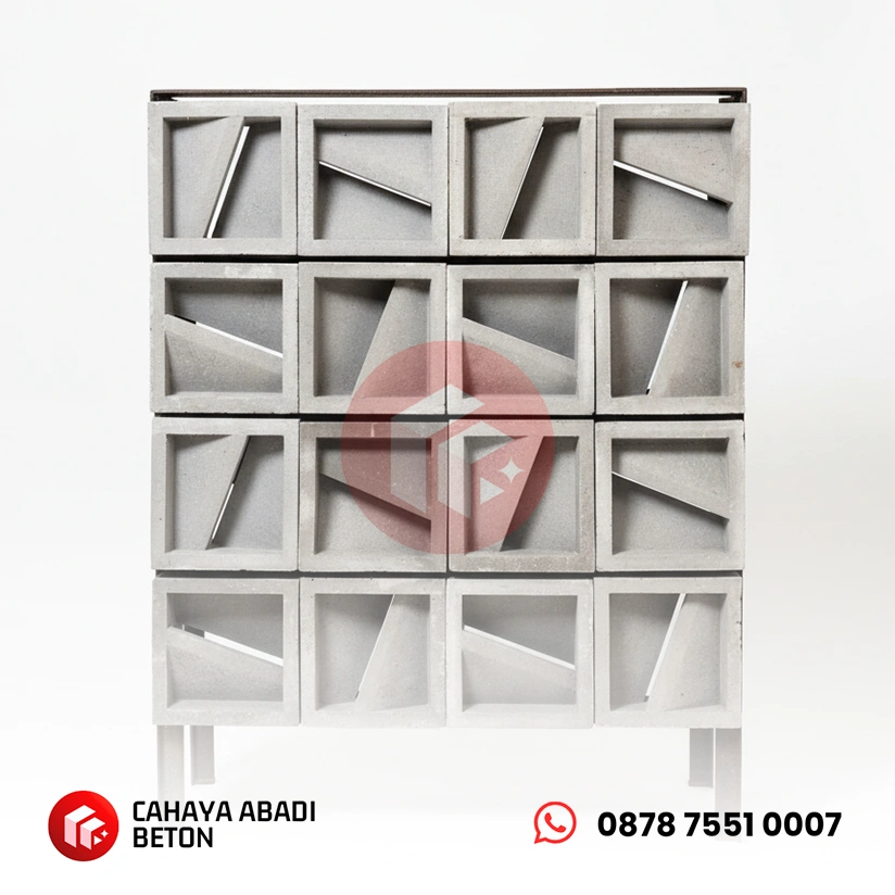 kombinasi contoh pemasangan roster beton nako miring anti tampias 2 sisi