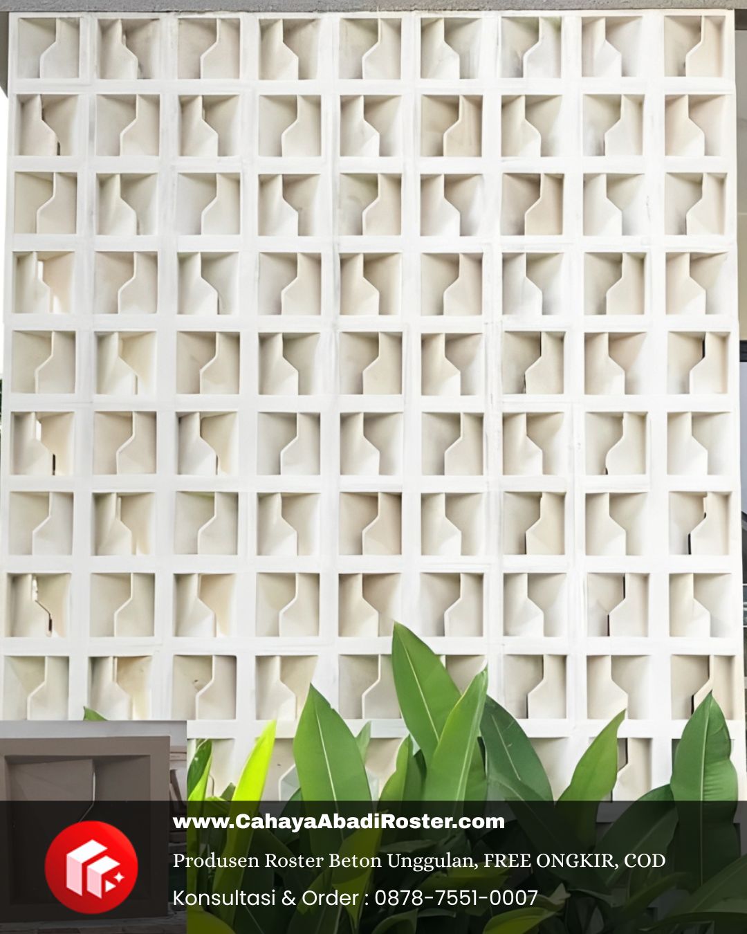 Fasad kantor di kawasan industri Karawang menggunakan roster beton 3D.