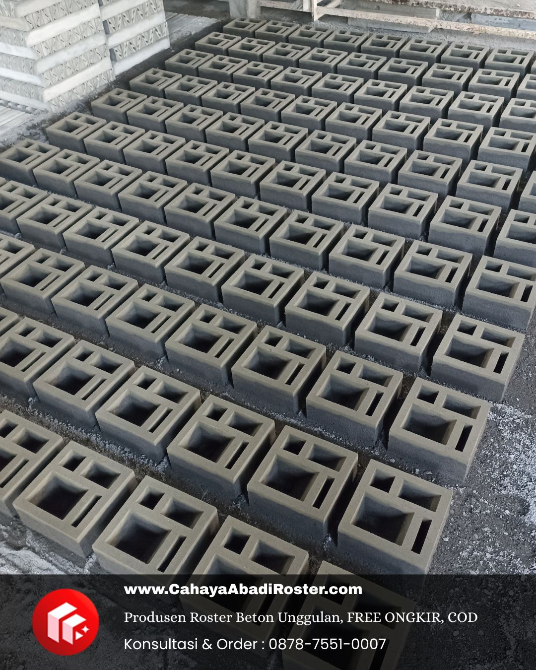 Roster beton jaring dengan motif krepyak