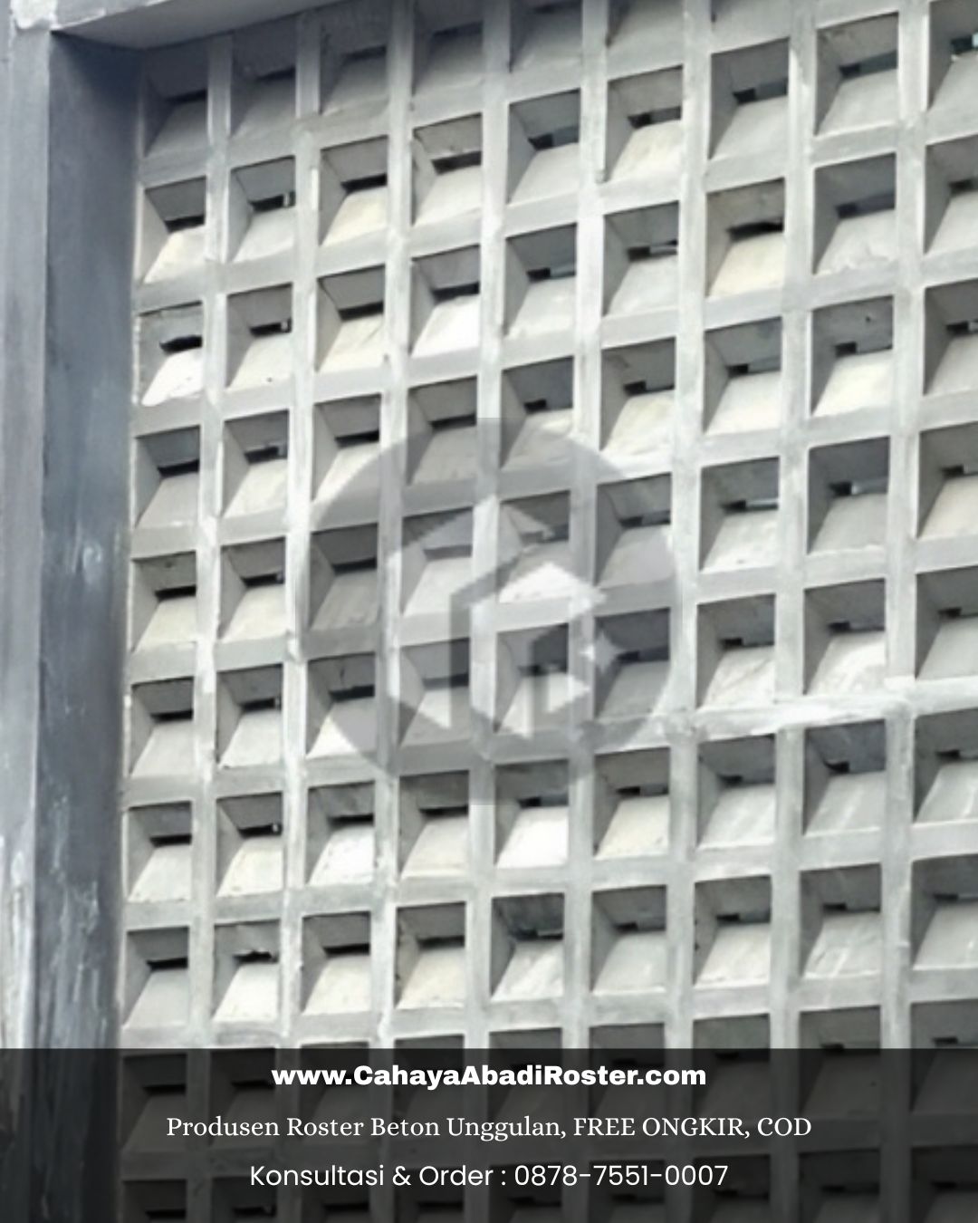 Detail roster beton 3D motif geometri yang memberikan efek bayangan dinamis