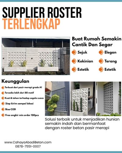 Contoh penggunaan roster beton di Majalengka untuk fasad rumah modern dan minimalis.