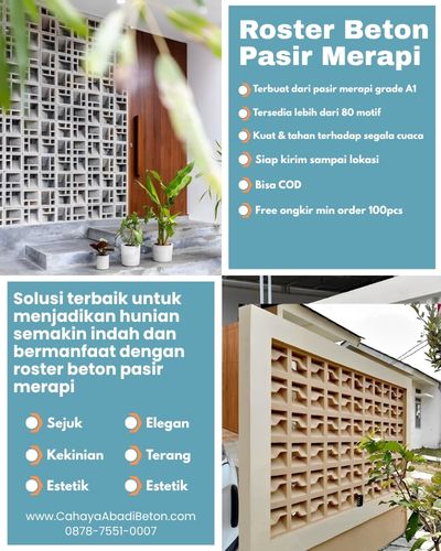 Aplikasi roster beton sebagai pagar minimalis di sebuah rumah di Subang.