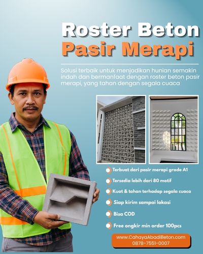 Contoh aplikasi roster beton di Sumedang untuk fasad rumah modern.