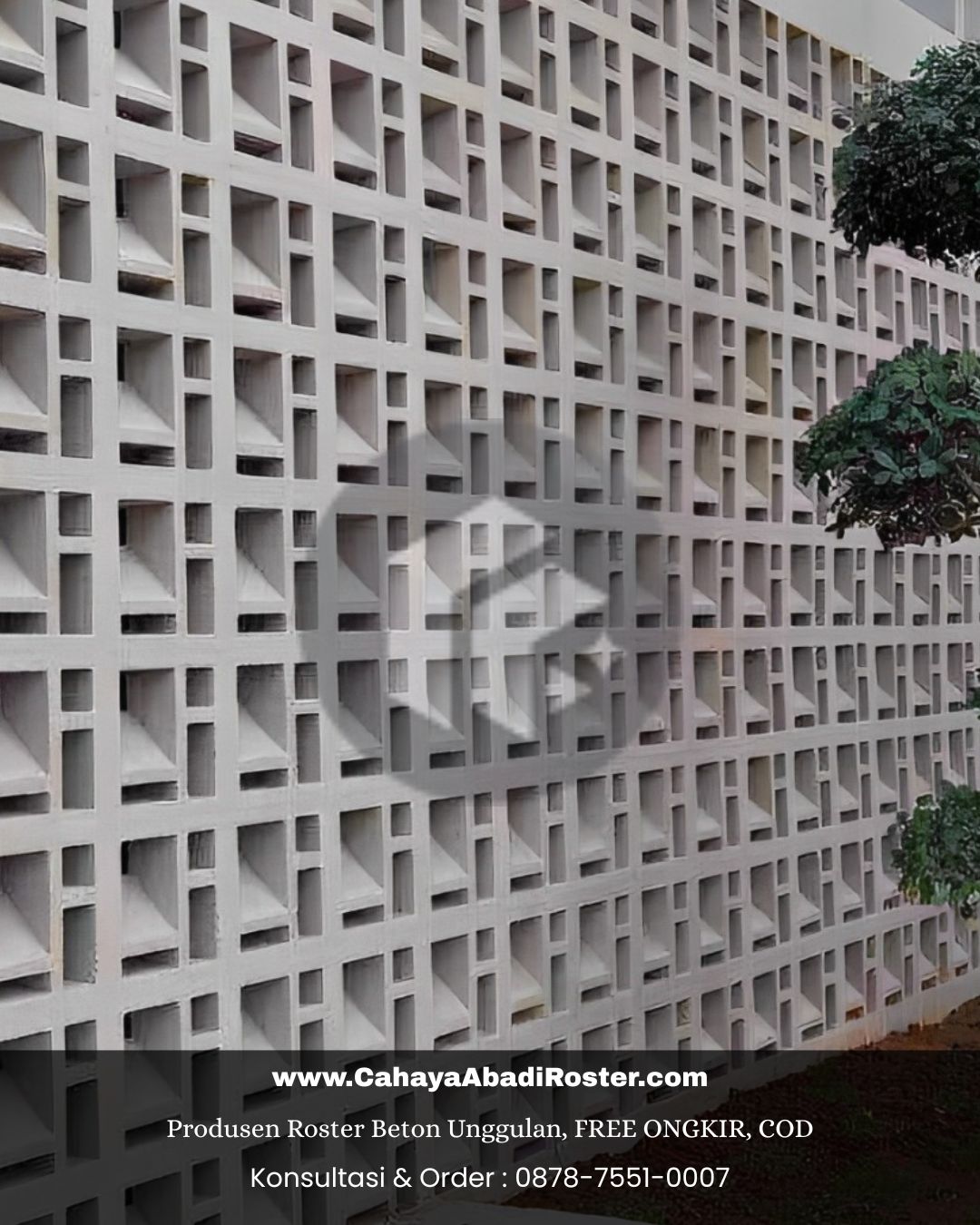 Detail roster beton anti tampias dengan motif geometri