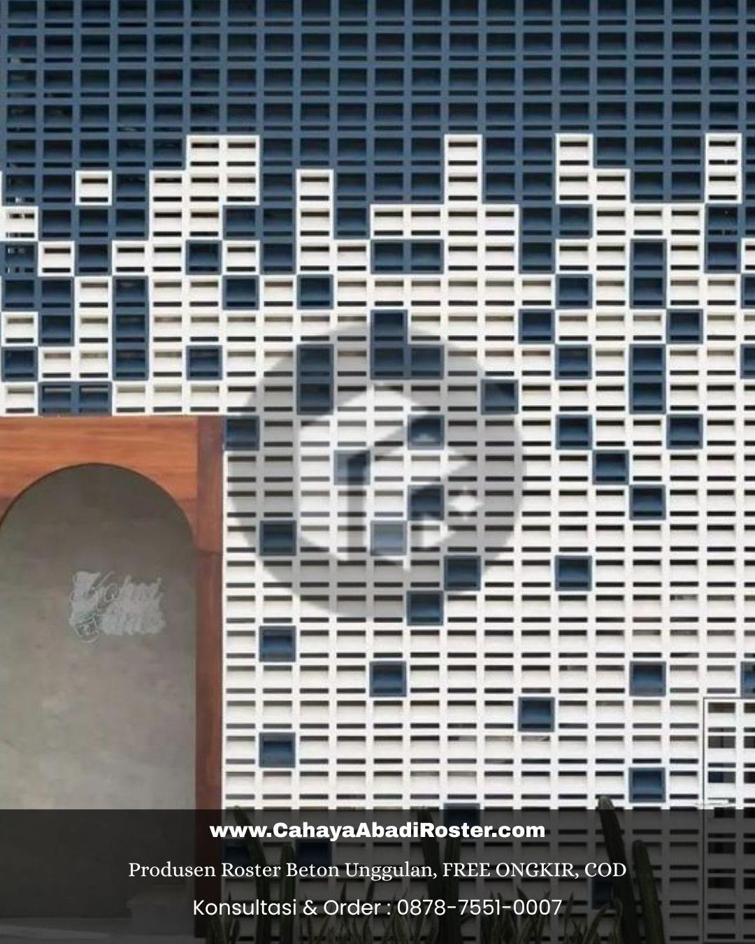 Contoh roster beton anti tampias motif jalusi, solusi untuk iklim Kuningan.