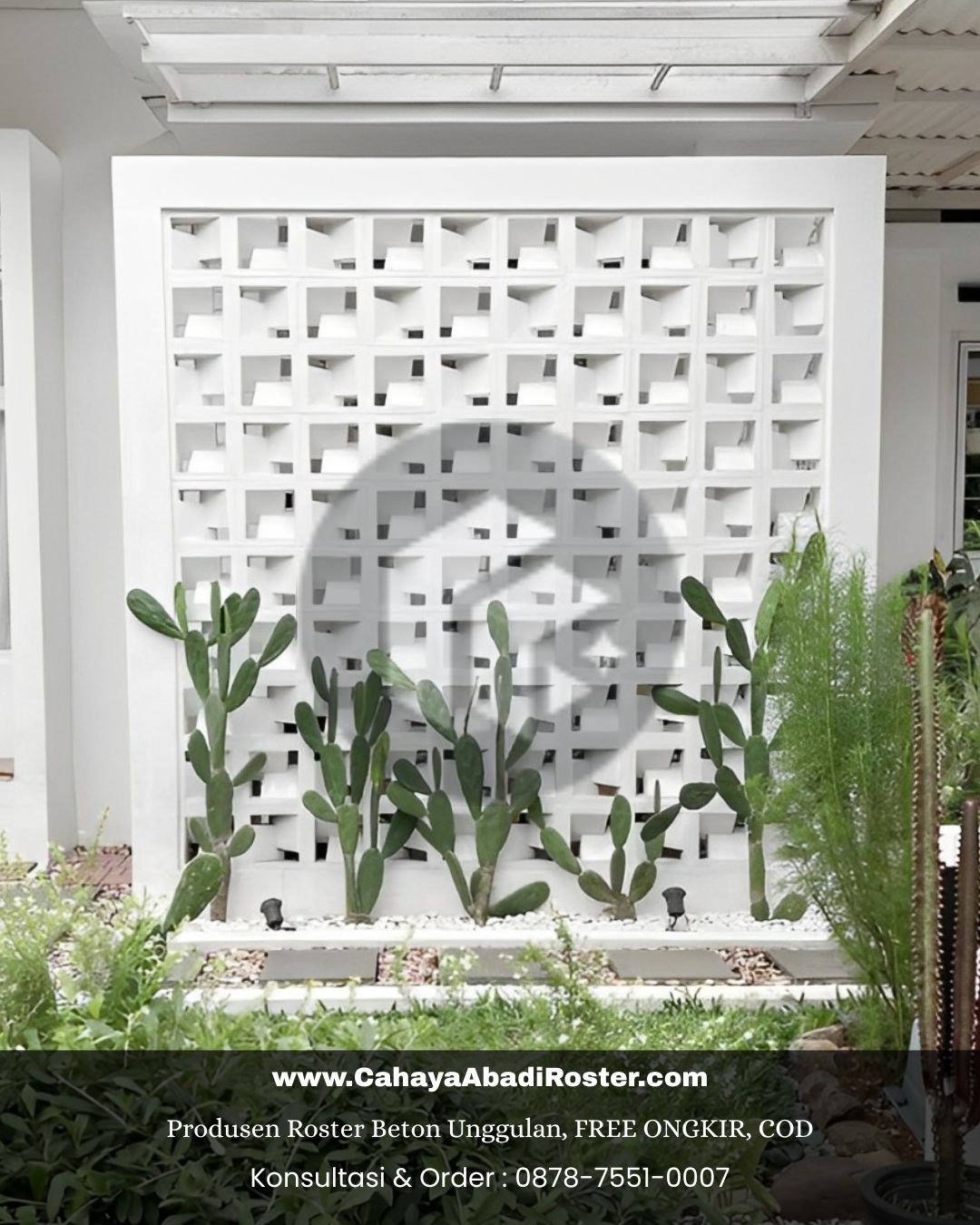 Desain kisi-kisi miring pada roster beton anti tampias.